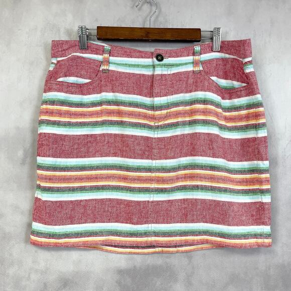 Old Navy Striped Linen Blend Skirt‎ Womens Size 12 Red Multicolor Coastal Resort - Picture 1 of 12